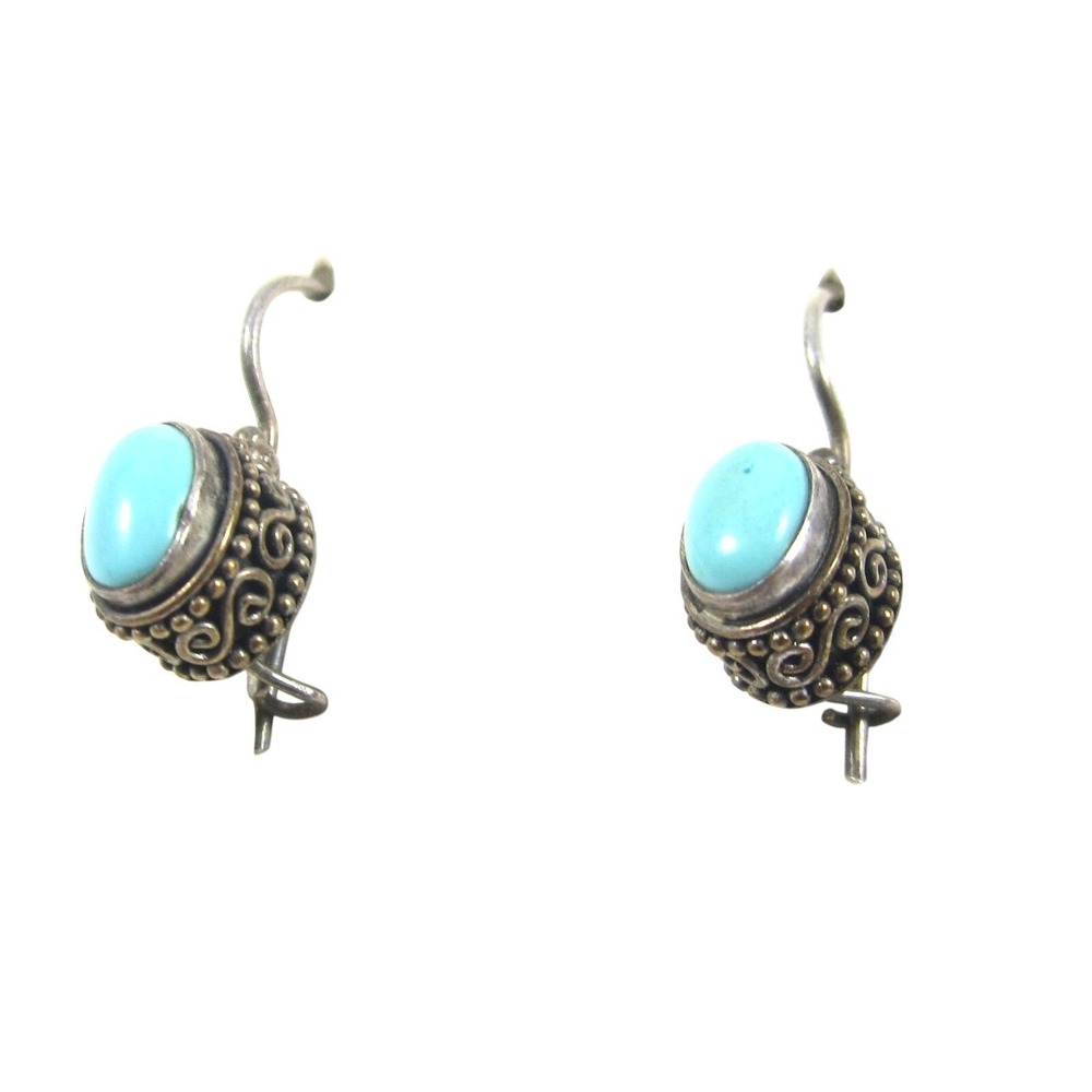 Monsoon Treasures Gorgeous Artisan Sterling Silver Turquoise Fine Earrings‎